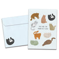 Load image into Gallery viewer, The cover of Tree-Free&#39;s Purrfect Dad card, along with its matching envelope.
