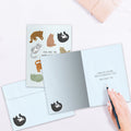 Load image into Gallery viewer, The inside of Tree-Free’s Purrfect Dad card, with the cover and envelope in the background.
