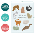 Load image into Gallery viewer, The cover of Tree-Free’s Purrfect Dad card with lines demonstrating its 5x7 dimensions, along with the following text: “100% PCW recycled paper, proudly made in the USA, sustainably printed on extra-thick card stock”
