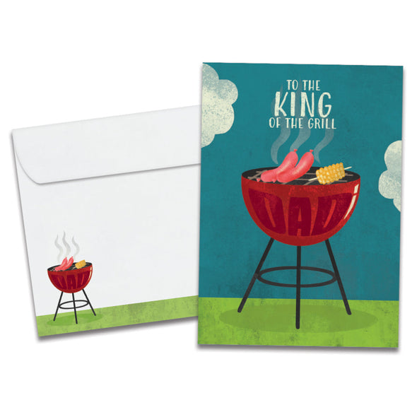 The cover of Tree-Free's King of the Grill card, along with its matching envelope.
