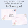 Load image into Gallery viewer, The envelope for Tree-Free’s Floral Inspiration card, along with the following text: “Every Tree-Free 5x7 card comes with a matching ARTvelope!”
