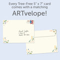 Load image into Gallery viewer, The envelope for Tree-Free’s Sending Sunlight card, along with the following text: “Every Tree-Free 5x7 card comes with a matching ARTvelope!”
