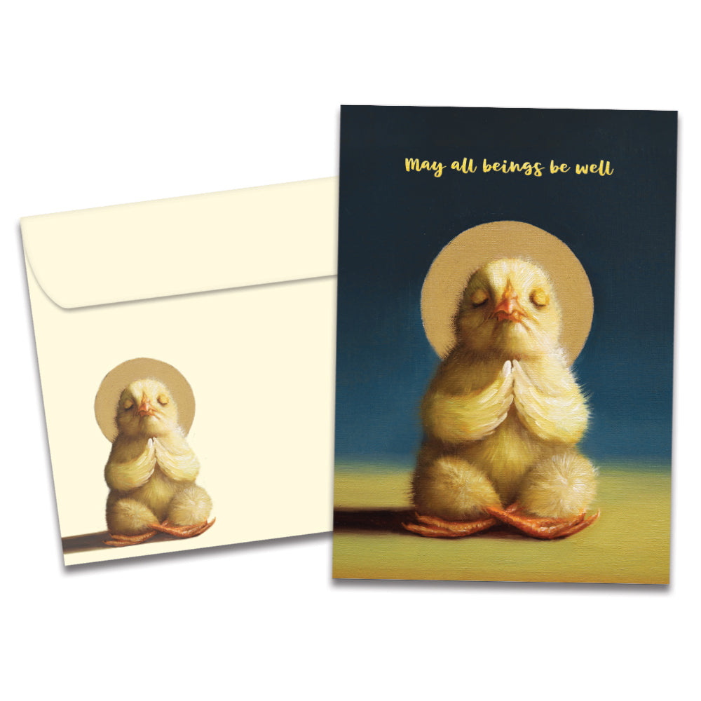 The cover of Tree-Free's Lotus Yoga Chick card, along with its matching envelope.
