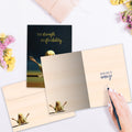 Load image into Gallery viewer, The inside of Tree-Free’s Firefly Yoga Chick card, with the cover and envelope in the background.
