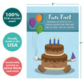 Load image into Gallery viewer, The cover of Tree-Free’s Long Life Fun Fact card with lines demonstrating its 5x7 dimensions, along with the following text: “100% PCW recycled paper, proudly made in the USA, sustainably printed on extra-thick card stock”

