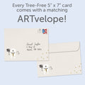 Load image into Gallery viewer, The envelope for Tree-Free’s An Amazing Teacher card, along with the following text: “Every Tree-Free 5x7 card comes with a matching ARTvelope!”
