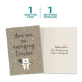 Load image into Gallery viewer, The cover and inside of Tree-Free’s An Amazing Teacher card, along with the following text: “1 greeting card, 1 matching envelope”
