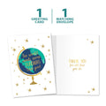Load image into Gallery viewer, The cover of Tree-Free’s The World Needs card with lines demonstrating its 5x7 dimensions, along with the following text: “100% PCW recycled paper, proudly made in the USA, sustainably printed on extra-thick card stock”
