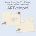 Load image into Gallery viewer, The envelope for Tree-Free’s Welcome Sweet Boy card, along with the following text: “Every Tree-Free 5x7 card comes with a matching ARTvelope!”
