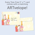 Load image into Gallery viewer, The envelope for Tree-Free’s Aniversario Champagne card, along with the following text: “Every Tree-Free 5x7 card comes with a matching ARTvelope!”
