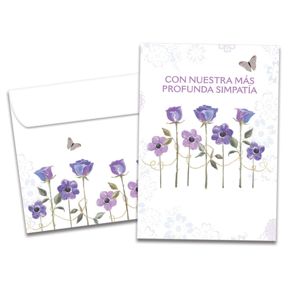 The cover of Tree-Free's Simpatia Flowers card, along with its matching envelope.