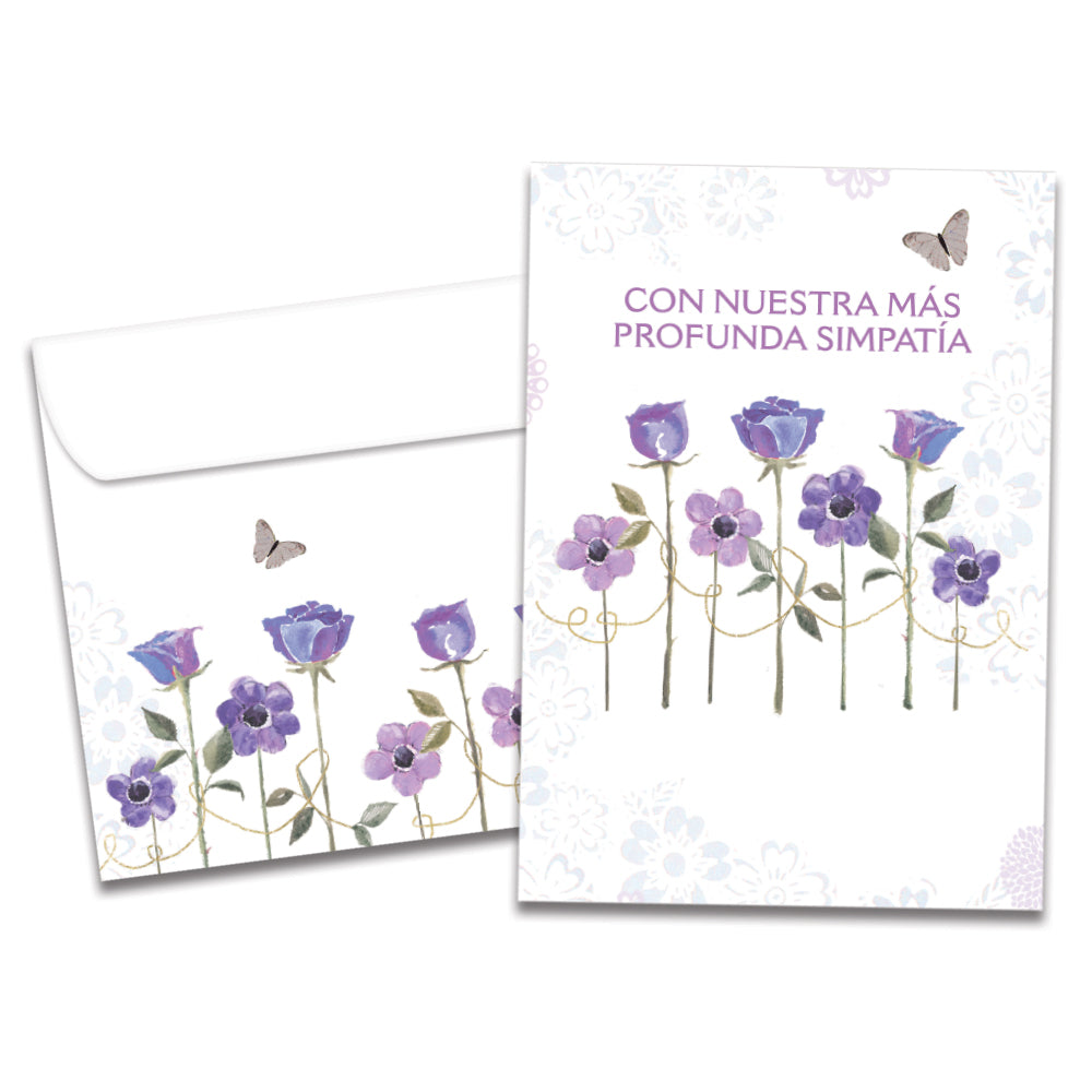 The cover of Tree-Free's Simpatia Flowers card, along with its matching envelope.