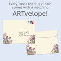 Load image into Gallery viewer, The envelope for Tree-Free’s Beauty and Grace card, along with the following text: “Every Tree-Free 5x7 card comes with a matching ARTvelope!”
