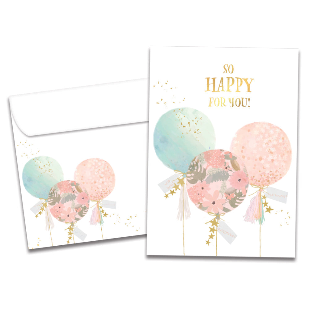 The cover of Tree-Free's Happy for You card, along with its matching envelope.