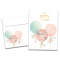 Load image into Gallery viewer, The cover of Tree-Free&#39;s Happy for You card, along with its matching envelope.
