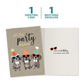 Load image into Gallery viewer, The cover and inside of Tree-Free’s Party Dogs card, along with the following text: “1 greeting card, 1 matching envelope”
