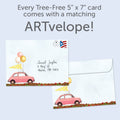 Load image into Gallery viewer, The envelope for Tree-Free’s Next Stop card, along with the following text: “Every Tree-Free 5x7 card comes with a matching ARTvelope!”
