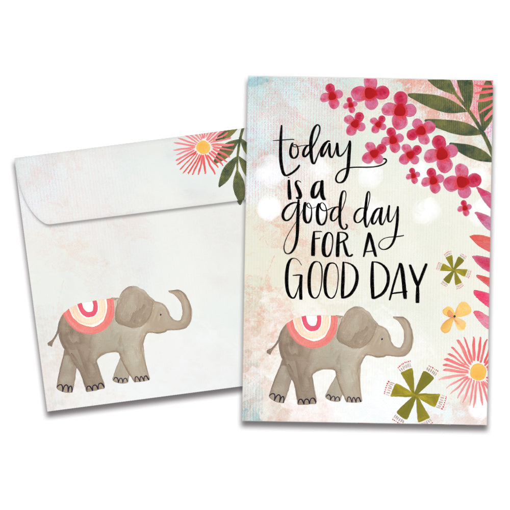 The cover of Tree-Free's Good Day Today card, along with its matching envelope.