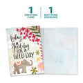 Load image into Gallery viewer, The cover and inside of Tree-Free’s Good Day Today card, along with the following text: “1 greeting card, 1 matching envelope”
