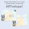 Load image into Gallery viewer, The envelope for Tree-Free’s 16 Birds card, along with the following text: “Every Tree-Free 5x7 card comes with a matching ARTvelope!”
