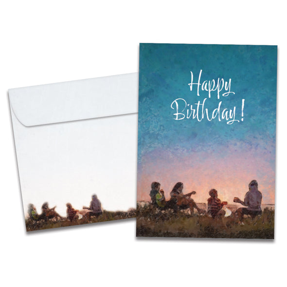 The cover of Tree-Free's Lakeside Campfire card, along with its matching envelope.