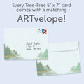 Load image into Gallery viewer, The envelope for Tree-Free’s Serene Canoe card, along with the following text: “Every Tree-Free 5x7 card comes with a matching ARTvelope!”
