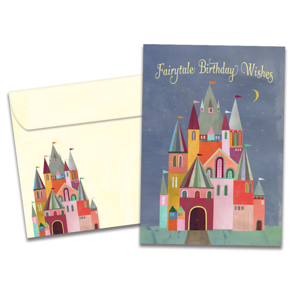 The cover of Tree-Free's Fairytale Wishes card, along with its matching envelope.