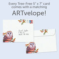 Load image into Gallery viewer, The envelope for Tree-Free’s Owl Matters card, along with the following text: “Every Tree-Free 5x7 card comes with a matching ARTvelope!”
