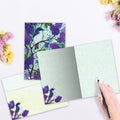 Load image into Gallery viewer, The inside of Tree-Free’s Hey There Birds card, with the cover and envelope in the background.
