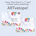 Load image into Gallery viewer, The envelope for Tree-Free’s Greatest Kindness card, along with the following text: “Every Tree-Free 5x7 card comes with a matching ARTvelope!”
