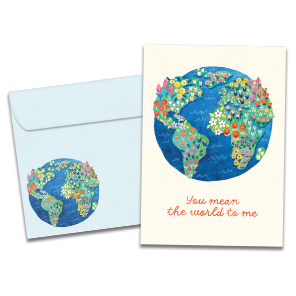 The cover of Tree-Free's You Mean the World card, along with its matching envelope.