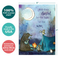 Load image into Gallery viewer, The cover of Tree-Free’s And They Danced card with lines demonstrating its 5x7 dimensions, along with the following text: “100% PCW recycled paper, proudly made in the USA, sustainably printed on extra-thick card stock”
