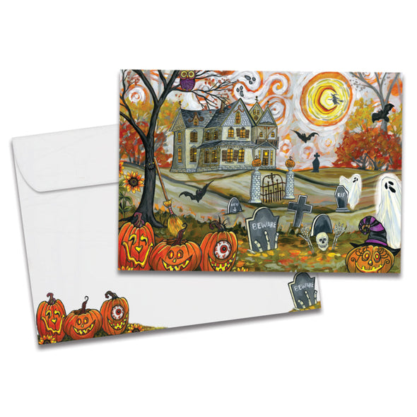 The cover of Tree-Free's Spooky and Fun card, along with its matching envelope.