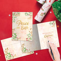 Load image into Gallery viewer, The inside of Tree-Free’s Peace Every Day card, with the cover and envelope in the background.

