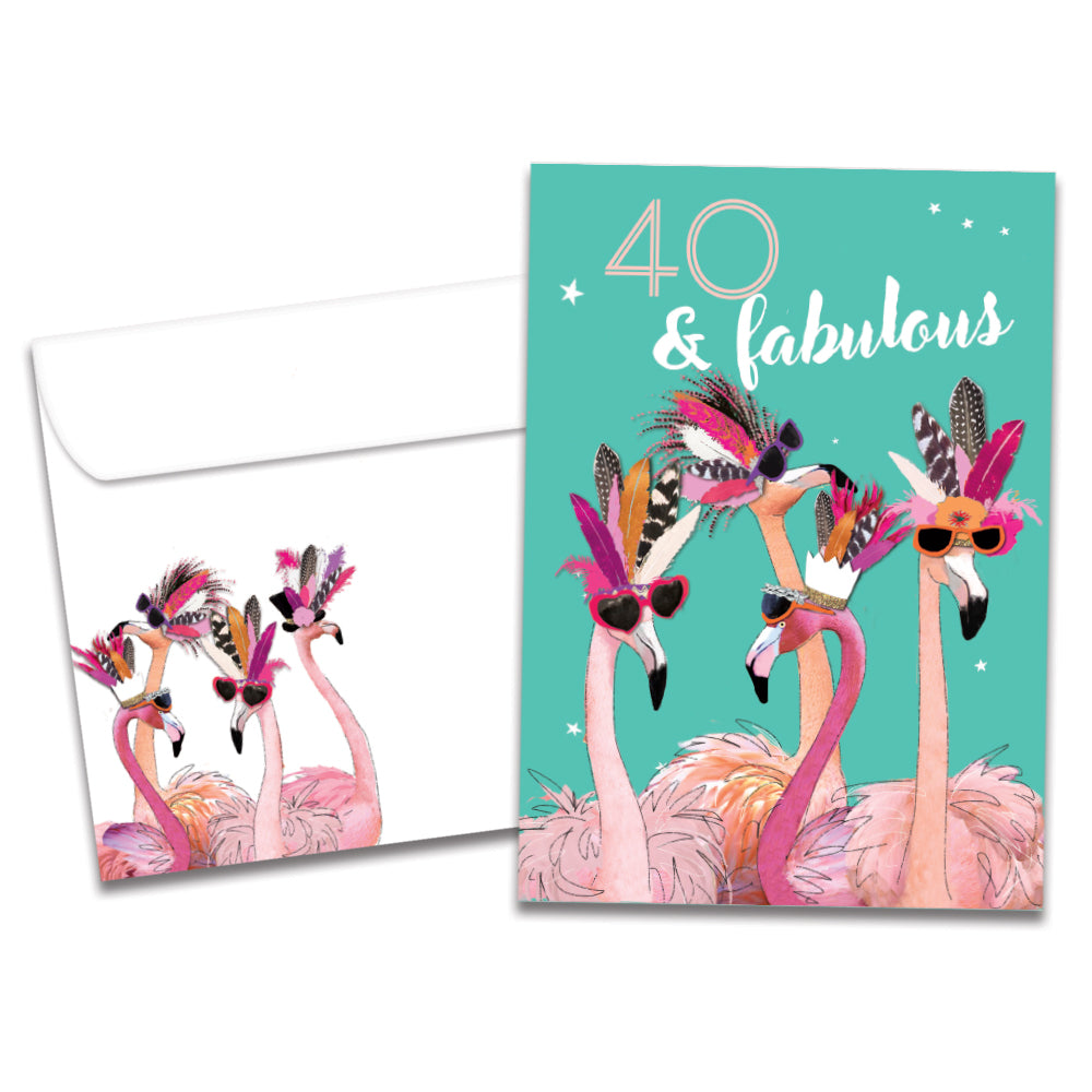 The cover of Tree-Free's 40 and Fabulous card, along with its matching envelope.