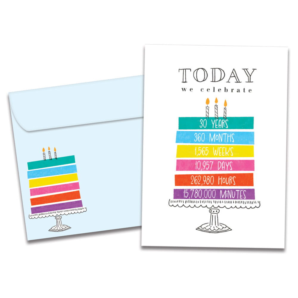 The cover of Tree-Free's Celebrating 30 card, along with its matching envelope.