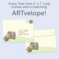 Load image into Gallery viewer, The envelope for Tree-Free’s Another Year Licked card, along with the following text: “Every Tree-Free 5x7 card comes with a matching ARTvelope!”
