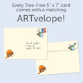 Load image into Gallery viewer, The envelope for Tree-Free’s Snooze Buttons card, along with the following text: “Every Tree-Free 5x7 card comes with a matching ARTvelope!”
