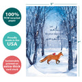 Load image into Gallery viewer, The cover of Tree-Free’s Togetherness Fox card with lines demonstrating its 5x7 dimensions, along with the following text: “100% PCW recycled paper, proudly made in the USA, sustainably printed on extra-thick card stock”

