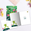 Load image into Gallery viewer, The inside of Tree-Free’s Leap for Joy card, with the cover and envelope in the background.
