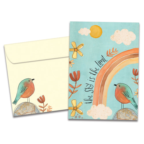 The cover of Tree-Free's Sky Limit card, along with its matching envelope.