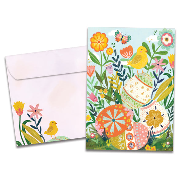 The cover of Tree-Free's Bright and Happy card, along with its matching envelope.