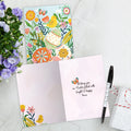 Load image into Gallery viewer, The inside of Tree-Free’s Bright and Happy card, with the cover and envelope in the background.
