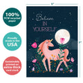 Load image into Gallery viewer, The cover of Tree-Free’s Faith Wish card with lines demonstrating its 5x7 dimensions, along with the following text: “100% PCW recycled paper, proudly made in the USA, sustainably printed on extra-thick card stock”
