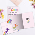 Load image into Gallery viewer, The inside of Tree-Free’s Awesome Rainbows card, with the cover and envelope in the background.
