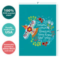 Load image into Gallery viewer, The cover of Tree-Free’s Know the Way card with lines demonstrating its 5x7 dimensions, along with the following text: “100% PCW recycled paper, proudly made in the USA, sustainably printed on extra-thick card stock”
