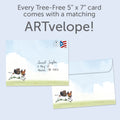 Load image into Gallery viewer, The envelope for Tree-Free’s Gate Left Open card, along with the following text: “Every Tree-Free 5x7 card comes with a matching ARTvelope!”
