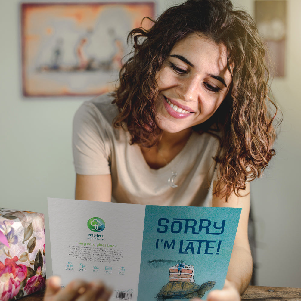 Lifestyle image(s) featuring Tree-Free’s Better Late Than Never card