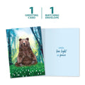 Load image into Gallery viewer, The cover and inside of Tree-Free’s Peaceful Bear card, along with the following text: “1 greeting card, 1 matching envelope”
