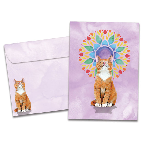 The cover of Tree-Free's Good Vibes Cat card, along with its matching envelope.